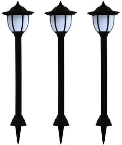 Candeeiro solar LED de exterior 3 pcs preto