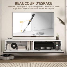 Móvel de TV suspenso com armário 160 x 35 x 30 cm, para televisores até 70 polegadas, acabamento brilhante, branco