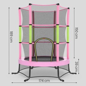 Trampolim infantil, trampolim de jardim de 174 cm com rede de segurança Rosa