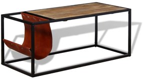 Mesa de centro c/ suporte de revistas pele genuína 110x50x45 cm