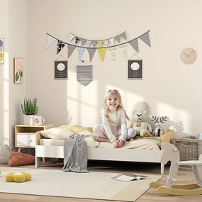 Cama infantil com base de ripas e painéis laterais altos, design baixo em madeira, 143,5 x 74 x 40 cm, branca