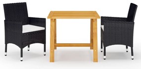 3 pcs conjunto de jantar para jardim com almofadões preto