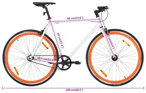 Bicicleta de mudanças fixas 700c 59 cm branco e laranja