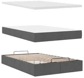Estrutura de cama otomana com colchão cinza escuro tecido