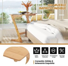 Mesa Auxiliar de Bambu para Sofá 75 cm x 40 cm x 70 cm com Ampla Superfície Secretária para Portátil que Economiza Espaço Montagem Rápida de Aperitivo
