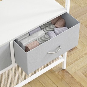 Móvel Cabide de Entrada com Banco Sapateira 8 Ganchos 2 Gavetas de Tecido Barra Prateleira 80x30x180,5 cm Branco e Cinza