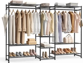 Guarda roupa aberto 30 x 206,4 x 157,1 cm com 10 prateleiras e 3 varões para cabides Preto