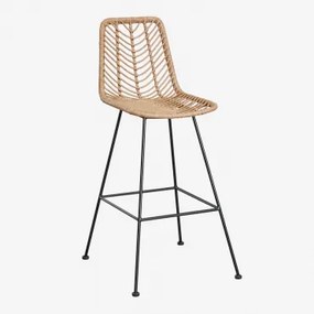 Pacote De 2 Bancos Altos De Jardim Em Rattan Sintético Gouda Natural Natural & ↑75 Cm & Negro & Sem Almofada - Sklum