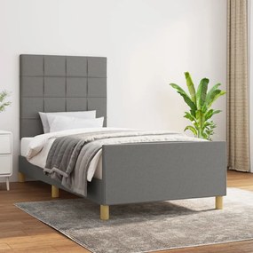 Estrutura de cama c/ cabeceira tecido 90x190 cm cinza-escuro