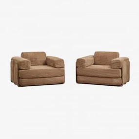 Pack De 2 Poltronas-cama Em Veludo Embaladas A Vácuo Paoly Bombazina Camelo Castanho - Sklum