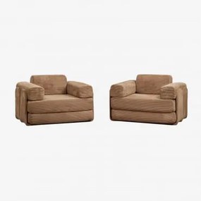 Pack De 2 Poltronas-cama Em Veludo Embaladas A Vácuo Paoly Bombazina Castanho Camel - Sklum