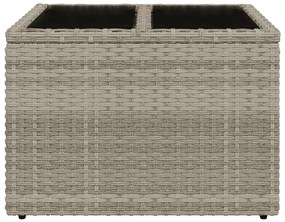 Mesa de jardim c/ tampo de vidro 55x55x37cm vime PE cinza-claro
