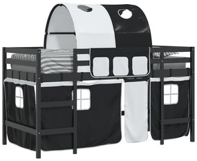 Cama alta criança c/ túnel 90x200 cm pinho maciço branco/preto