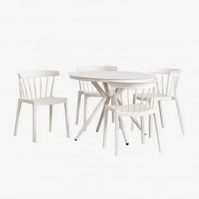 Conjunto De Mesa Redonda De Alumínio Valerie (ø100 Cm) E 4 Cadeiras De Jardim Aldora Gardénia Branco - Sklum