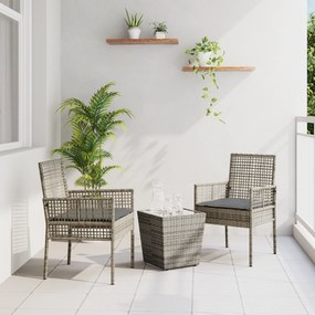 Conjunto de Bistro de Jardim 3 Peças com Almofadas Cinza Vime Poly