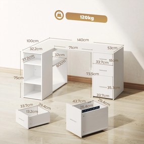 Secretária de Canto 140L x 100P x 75A cm, Arrumação Organizada, Branco