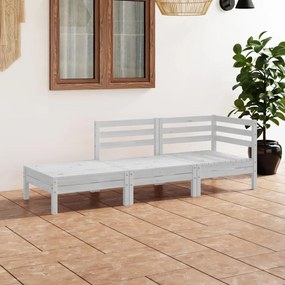 3 pcs conjunto lounge de jardim pinho maciço branco