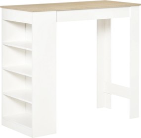 Mesa de bar para 2 pessoas, mesa alta para refeições em pé com 4 prateleiras abertas, 115 x 50 x 102,7 cm, branca e em madeira natural
