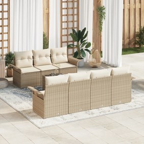 Conjunto de Sofá de 8 Peças com Almofadas Bege em Rattan Poliéster