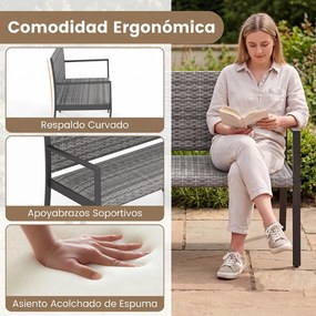 Banco de Jardim para 2 Lugares, 109 x 55 x 84 cm, Assento Acolchoado, Cinzento