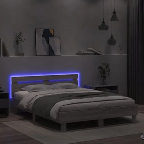 Estrutura cama c/ cabeceira/luzes LED 140x200cm cinzento sonoma