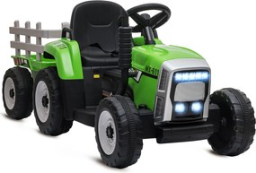 Trator Elétrico com Reboque Amovível com Controlo Remoto Música MP3 Luzes e Cinto de Segurança 136,5x50x52,5 cm Verde
