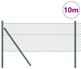 Conjunto de Postes de Cerca Verde 0.8 x 10 m Aço Galvanizado