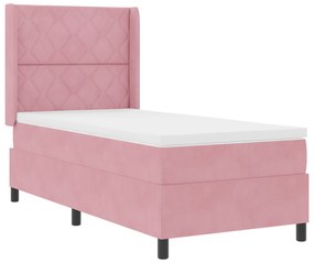 Cama Box Spring com Colchão e LED Rosa 90x190 cm Veludo