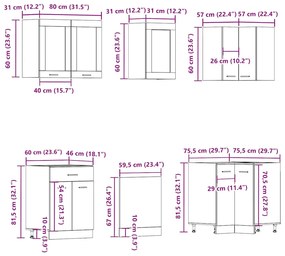 11 pcs armário de cozinha conjunto deriv. madeira madeira velha