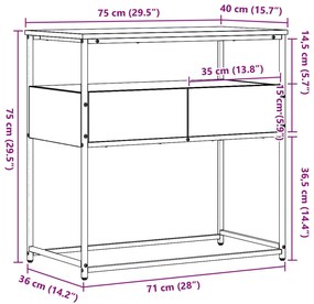 Mesa de Consola vidaXL Madeira Velha 75x40x75 cm Madeira Reforçada e A