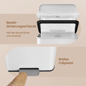 Caixote do lixo para cozinha 40 litros grande com tampa, em aço 34,8 x 32,1 x 55,7 cm branco