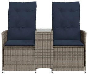 Sofá de jardim reclinável de 2 lugares com Mesa em vime sintético cinz