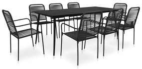 vidaXL 9 pcs conjunto de jantar p/ jardim corda de algodão e aço preto