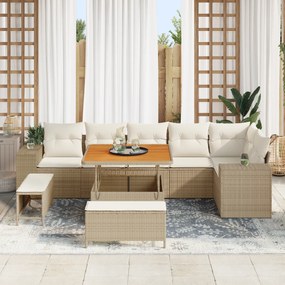 Conjunto de Sofá de Jardim vidaXL 9 Peças com Almofadas Bege Rattan Acácia