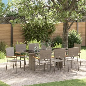 Conjunto de Jantar de Jardim vidaXL de 9 Peças Cinza Polyrattan
