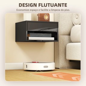 Conjunto de 2 Mesas de Cabeceira de Parede Mesas de Cabeceira Gaveta Compartimento Aberto Tampo 37x32x21 cm Preto