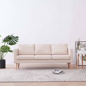 vidaXL Sofá de 3 lugares em tecido cor creme