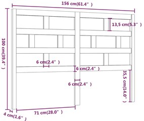 Cabeceira de cama 156x4x100 cm pinho maciço cinzento