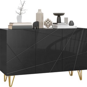 Aparador para Sala Aparador de Entrada com 3 Portas e Prateleiras Ajustáveis para Cozinha Sala 120x40x75 cm Preto