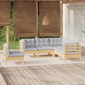 vidaXL 5 pcs conjunto lounge de jardim c/ almofadões cinza pinho