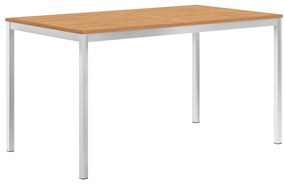 vidaXL Mesa de jantar jardim 140x80x75 cm teca maciça e aço inoxidável