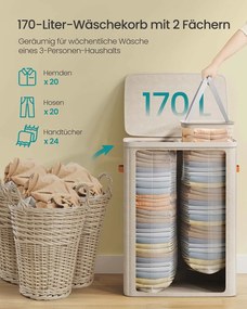 Cesto para roupa suja 170 L com 2 compartimentos 56 x 40 x 75 cm bege cappuccino