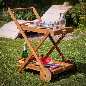 Carrinho de Cozinha de jardim com rodas em madeira de acácia com certificação FSC®.Castanho