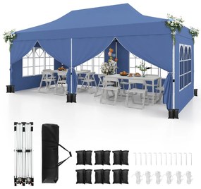 Tenda jardim, festas, eventos de 600 x 300 cm com 6 paredes laterais removíveis, com 6 pesos com bolsa de transporte Azul