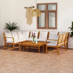 vidaXL 9 pcs conj. lounge de jardim c/ almofadões acácia maciça creme