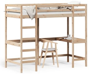vidaXL Cama alta com secretária 90x200 cm madeira de pinho maciça