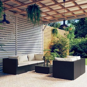 vidaXL 6 pcs conjunto lounge de jardim c/ almofadões vime PE preto