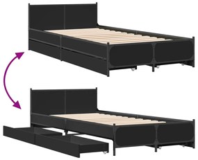 Estrutura cama c/ gavetas 75x190 cm derivados de madeira preto