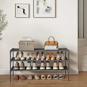 Sapateira com 3 níveis 29,7 x 91,8 x 53,5 cm, arrumação de sapatos Preta