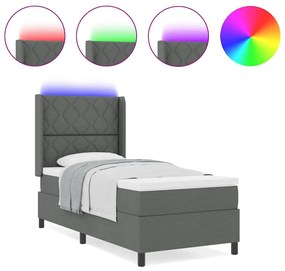 Cama Box com Colchão e LED Cinza Escuro 90x200 cm em Tecido.